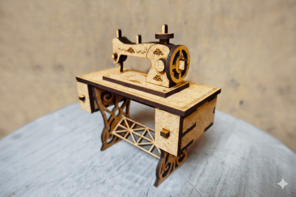 Miniatura Máquina de Costura Antiga em MDF – Decoração Vintage Corte a Laser - Imagem 3