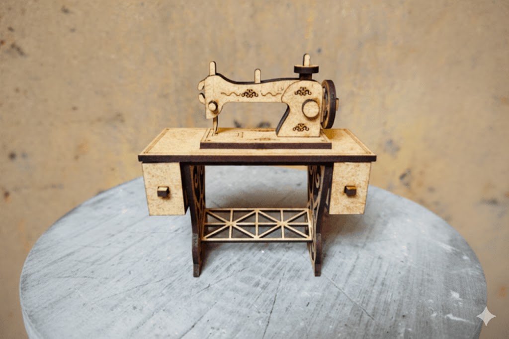 Miniatura Máquina de Costura Antiga em MDF – Decoração Vintage Corte a Laser