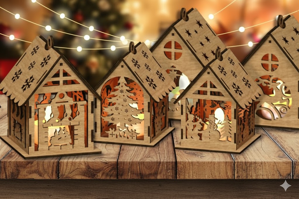 Casinha de Natal em MDF com Corte a Laser – Decoração Natalina Artesanal