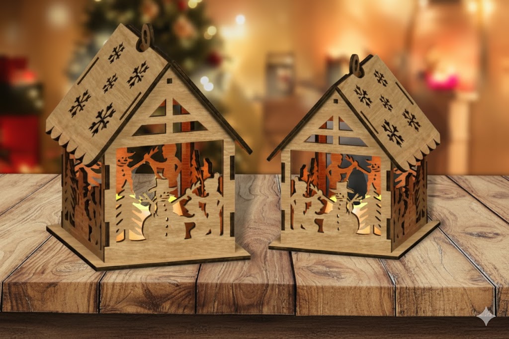 Casinha de Natal em MDF com Corte a Laser – Decoração Natalina Artesanal - Imagem 2