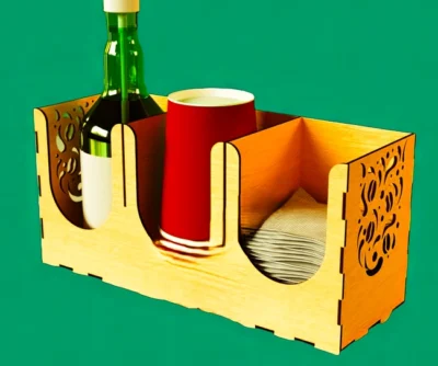 Organizador e Galheteiro de Mesa em MDF com Arabescos: Suporte para Garrafas, Copos, Guardanapos e Molhos