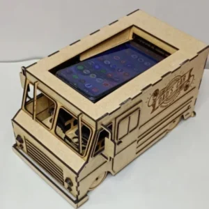 Suporte Amplificador Acustico Celular MDF Formato Van Retro: Caixa de Som Natural e Decoração de Mesa
