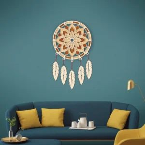 Filtro dos Sonhos 3D Mandala em MDF com Penas Pendentes: Quadros e Decoração de Parede